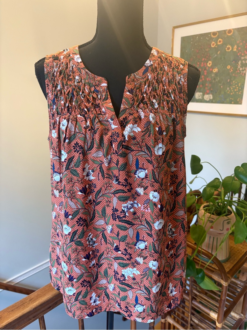 Daniel Rainn Rust Floral Smocked V-Notch Camisole